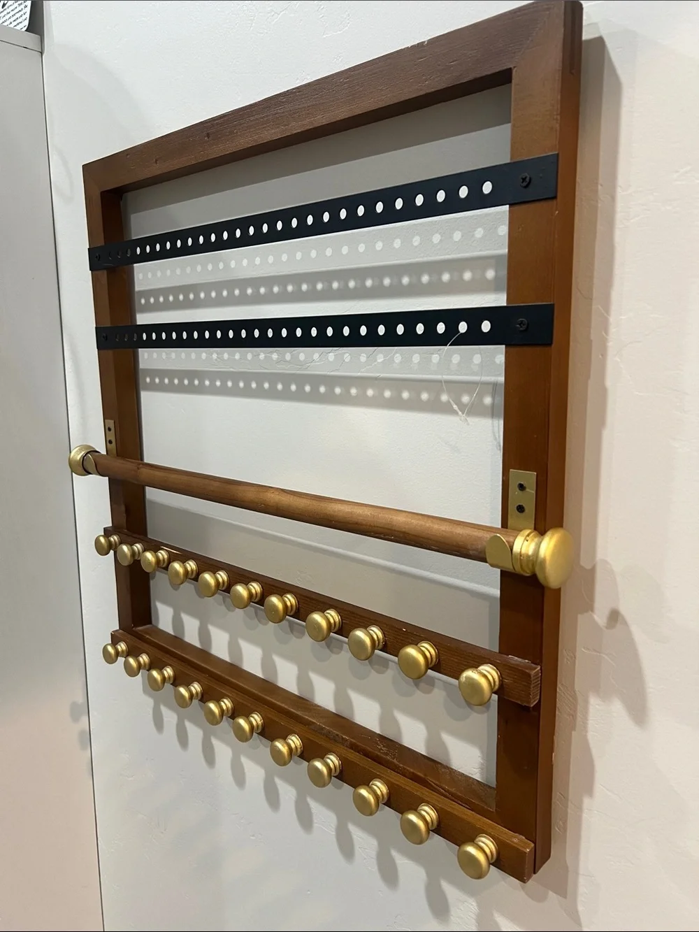 Wood Wall-Mounted Jewelry Organizer - Brown and Gold